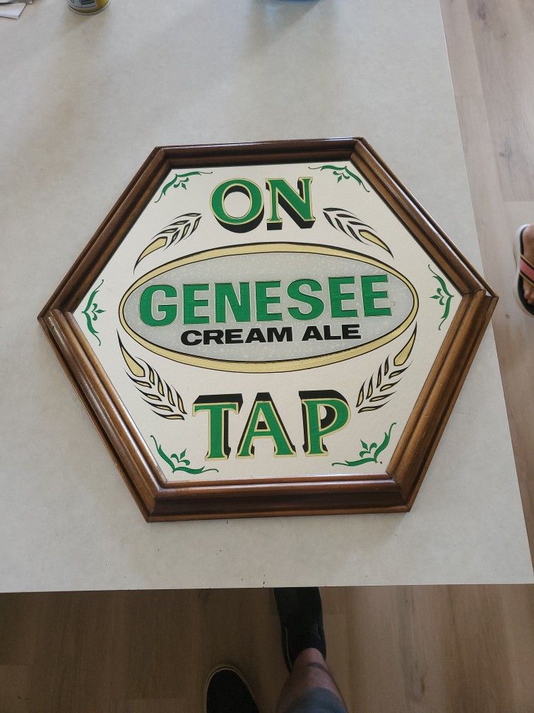 Genesee Cream Ale On Tap, Rare Hexagon Bar Mirror