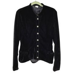 Black Velvet Women's Jacket Embroidered Mandarin Collar Size L