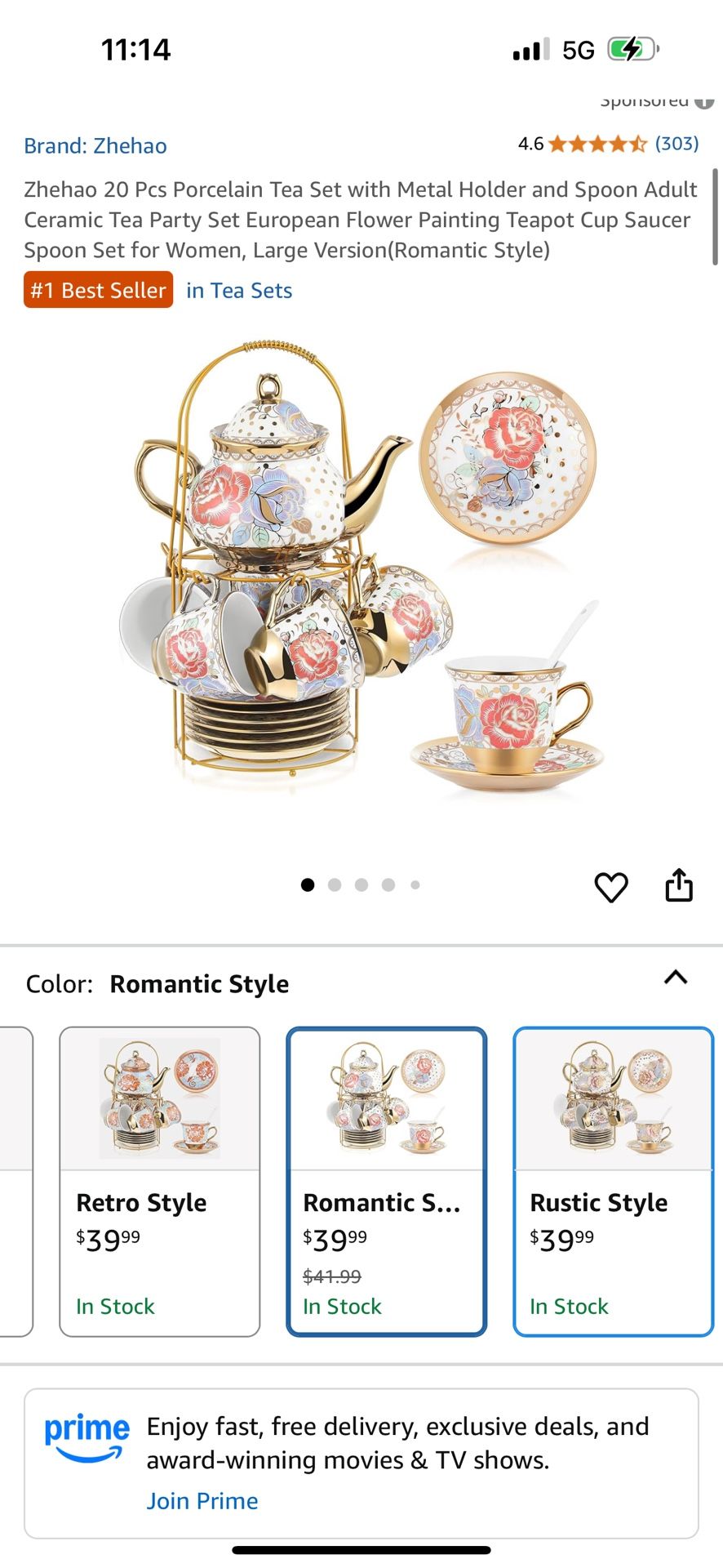 Zhehao 20 Pcs Porcelain Tea Set with Metal Holder and Spoon Adult Ceramic Tea Party Set European Flower Painting Teapot Cup Saucer Spoon Set for Women