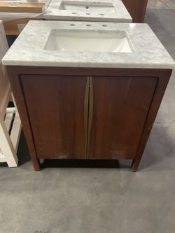 30” Brown Solid Wood Bathroom Vanity with Marble Top (V130)