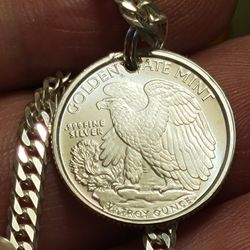 999 Fine Pure Real Silver Handmade Pendant (3g) Walking Liberty 