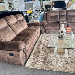 Closeout Sale Now✅Gorgeous Brown Reclining Two Piece Sofa+Love Seat Limited Time $999 Amazing Deal😱