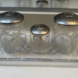 Antique Glass Vintage Crystal Jar Canister Set