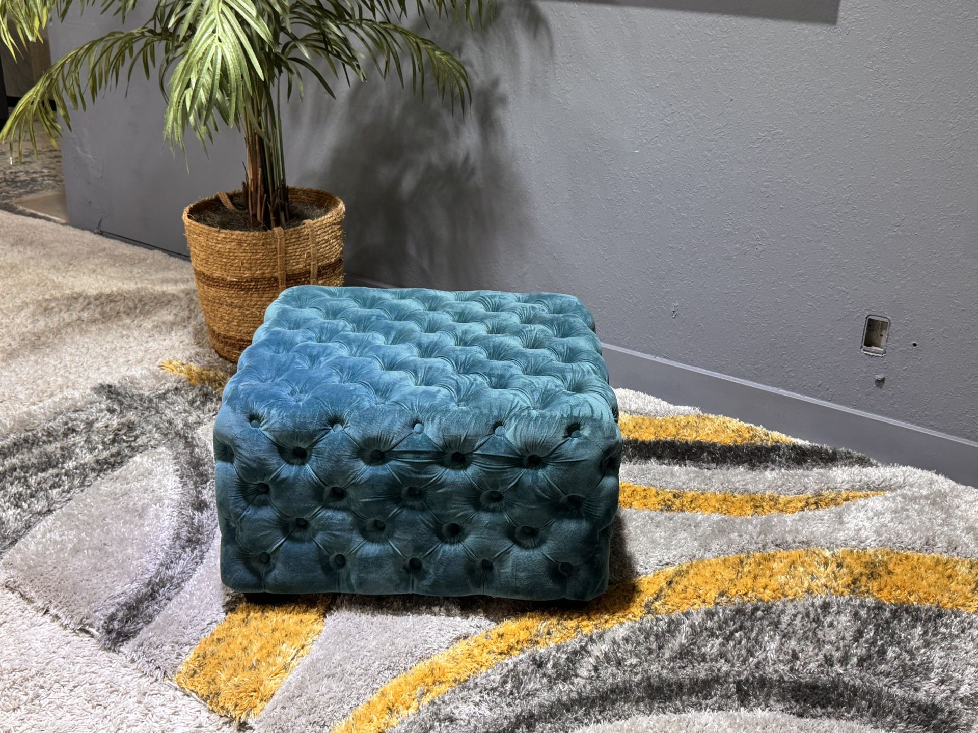 Cute Small Tufted Turquoise Ottoman