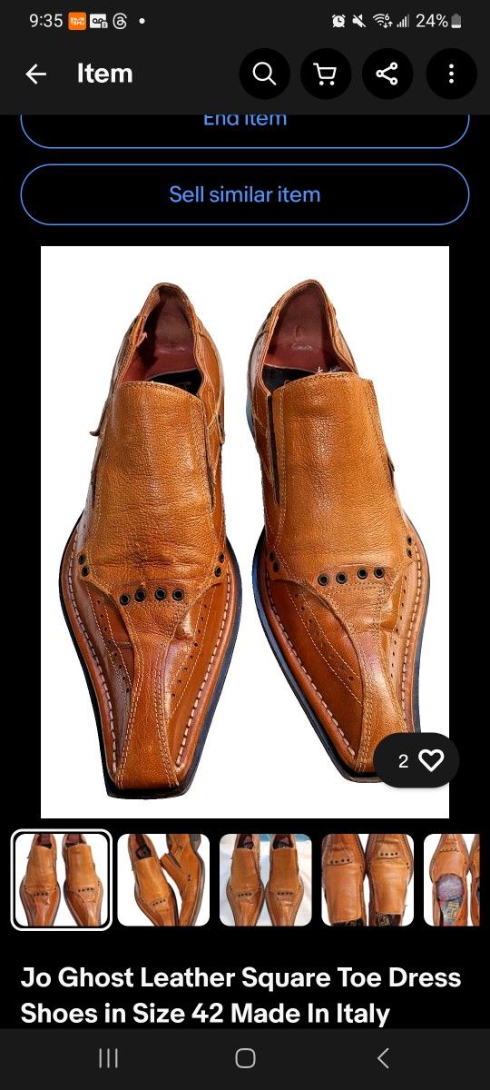 Jo Ghost Leather Square Toe Dress Shoes in Size 42 Made In Italy