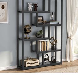 6-Shelf Modern Bookshelf, Industrial Etagere Bookcase, with Sturdy Metal Frame - Black