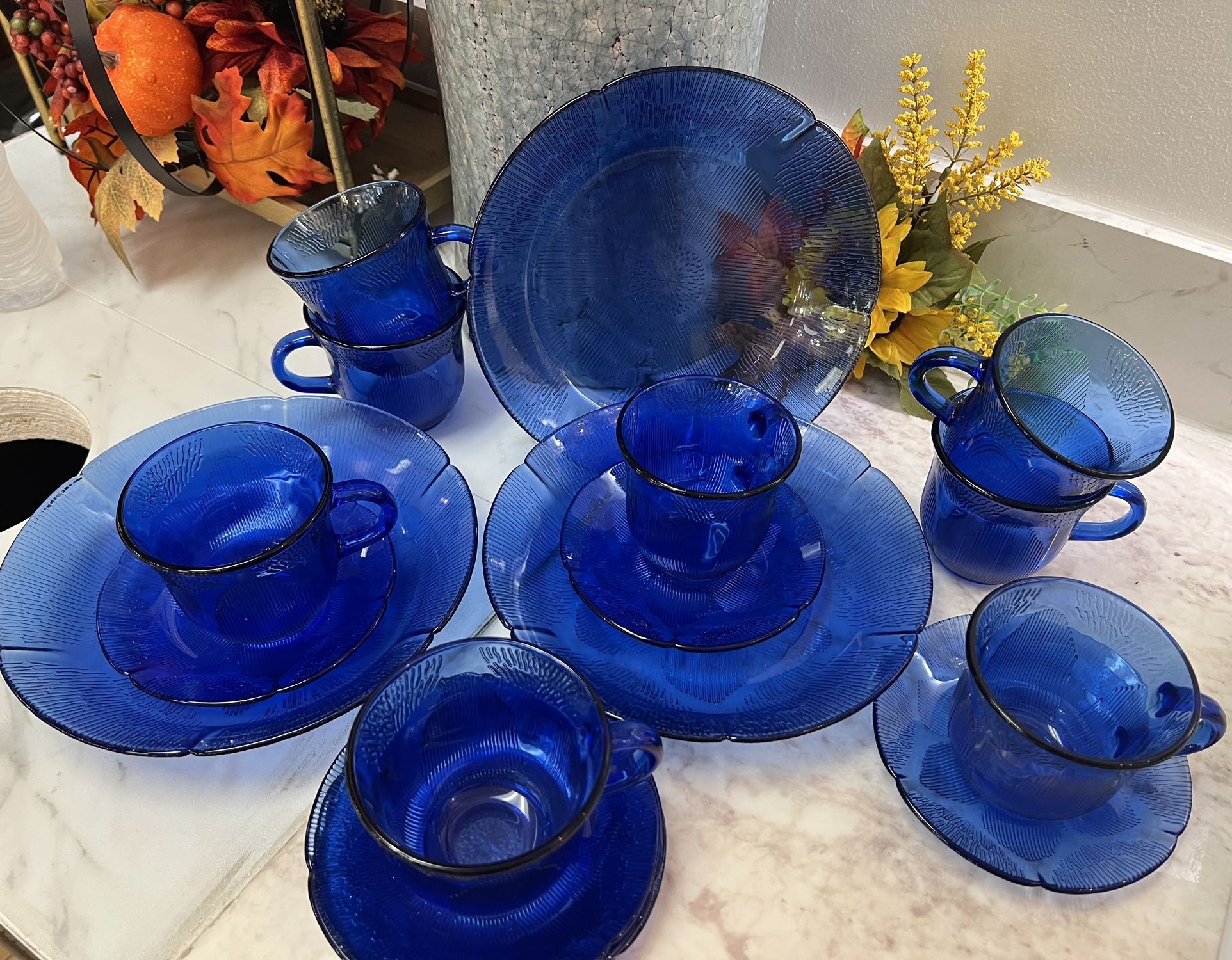 Vintage Crisa Cobalt Glass Set – 18 