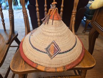 Vintage African Fulani Hat - Hand-Woven Conical Straw & Leather Sun Hat