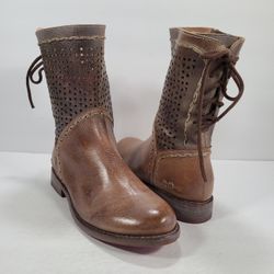 Bed Stu Cheshire Tan Rustic Taupe Perforated Leather Boots Women Size 6.5