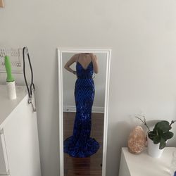 Navy Blue Sequin Prom Dress