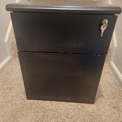 Black 2 Draw Filing Cabinet With Key Lick