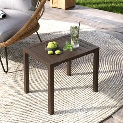 New Rectangular Aluminum Side Table Patio Small End Table ,Brown