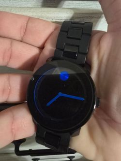 Movado Bold Black Watch with Blue Hands