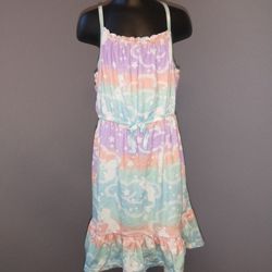 Multi color girls unicorn dress size 6/6x by pink violet
95% polyester and 5% spandex
