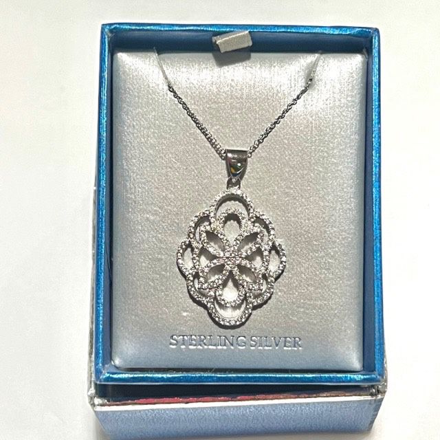 Sterling Silver CZ Pendant Necklace 