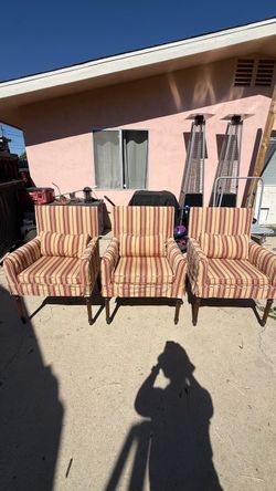 Set of 3 Striped Upholstered Armchairs