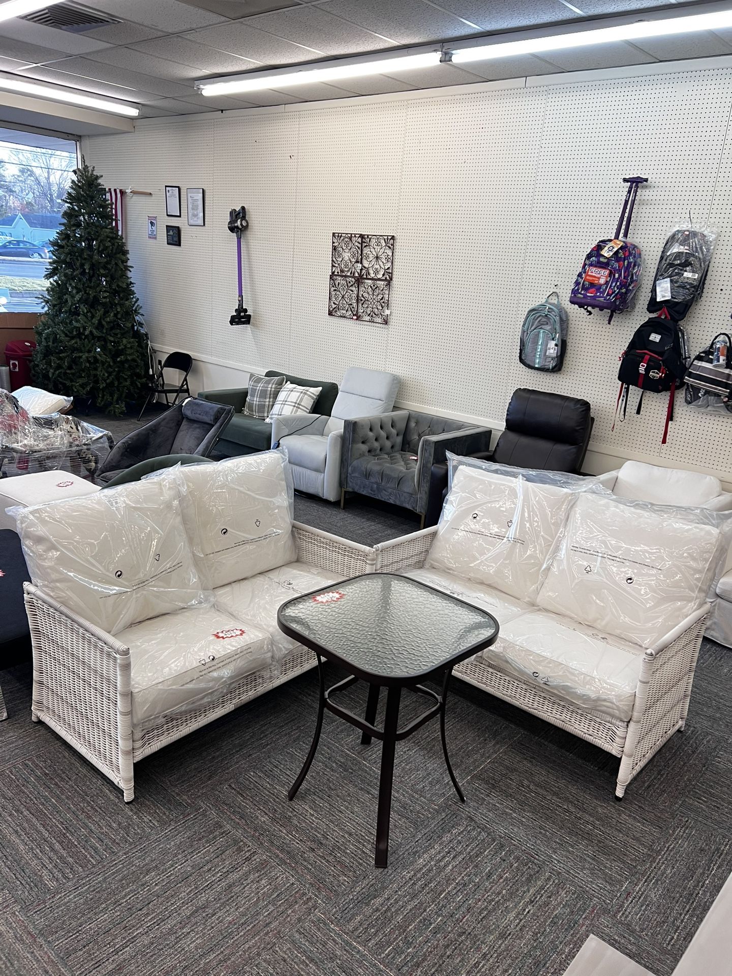 Outdoor Patio Set, 2 Loveseat with Cushions, New and Assembled, White, New