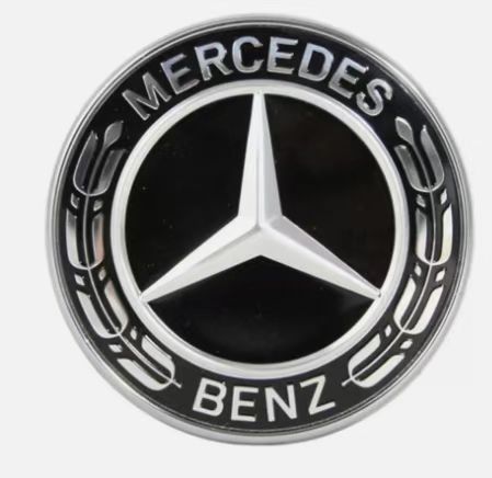 FITS MERCEDES BONNET FLAT BADGE BLACK & SILVER GLOSS EMBLEM 57mm A B C E S Class