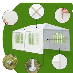 10'x20' Outdoor Canopy Party Wedding Tent White Gazebo Pavilion with 6 Side Walls,