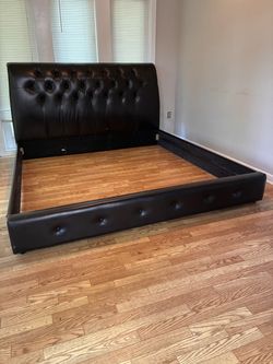 Black Faux Leather Tufted Sleigh Bed Frame
