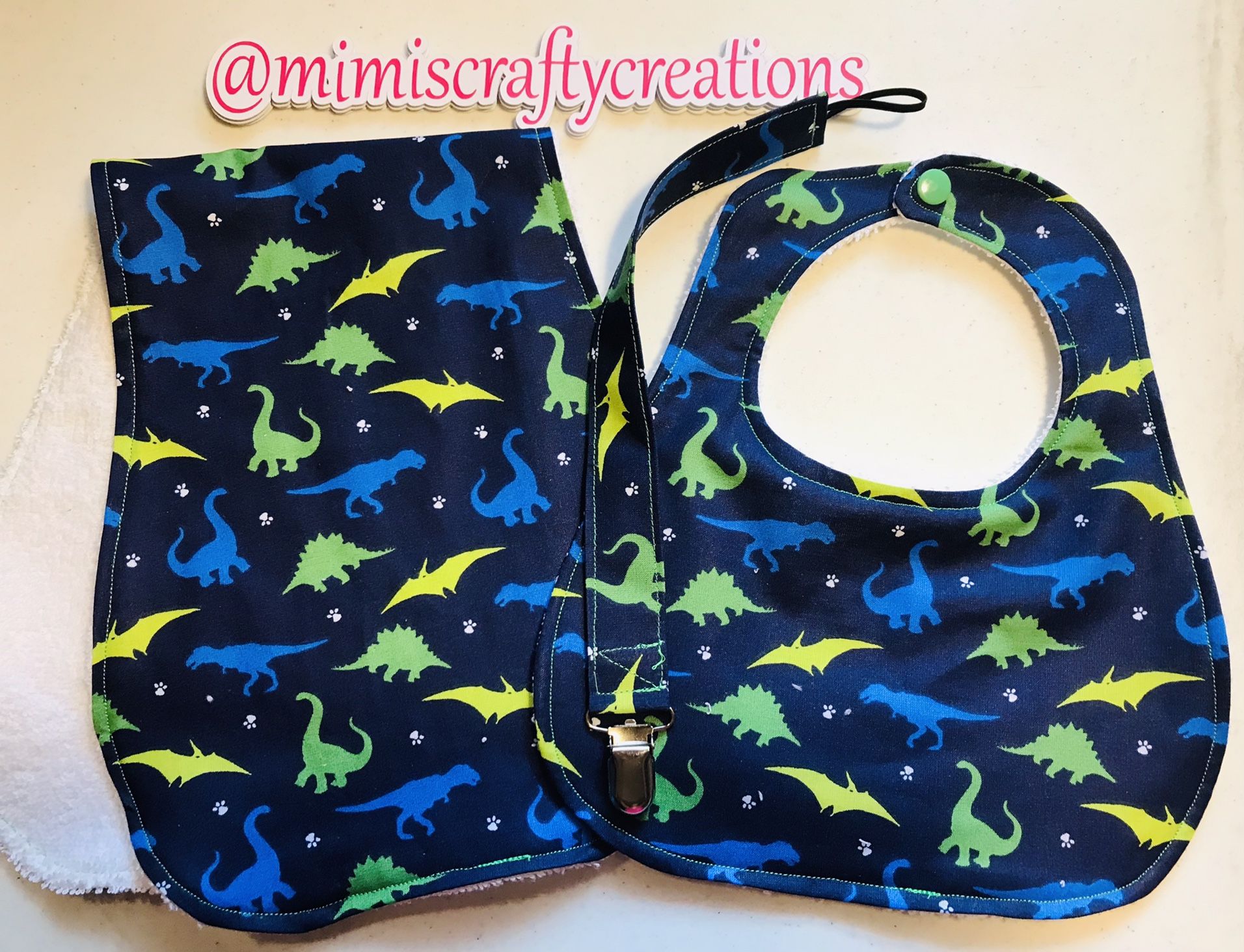 Dinosaurs Bib, Burping Pad & Pacifier Clip Set