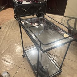 Glass & Metal Bar Cart / Serving Cart