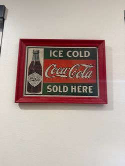 Framed Coca-Cola Ice Cold Sold Here Sign