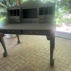 Vintage Grey Solid Wood Architect Secretary Desk