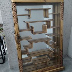 Antique Wood Glass & Back Mirror Display 