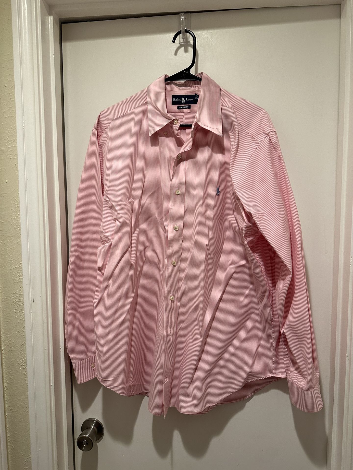 Ralph Lauren Pink Striped Long Sleeve Button Down Dress Shirt