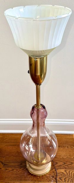 Mid-Century Modern Mauve Colored-Blown Glass & Brass Table Lamp–Tall-Blenko/Scandinavian Style! Vintage