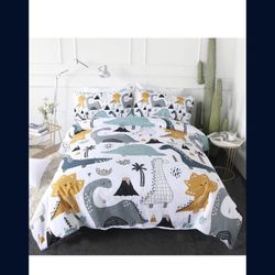 ARIGHTEX Dinosaur Print Bedding for Twin Size Bed Boys Cute Ancient Animal Duvet Cover Hand Drawn Dino 3 Pieces Kids Cartoon Comforter Cover Set