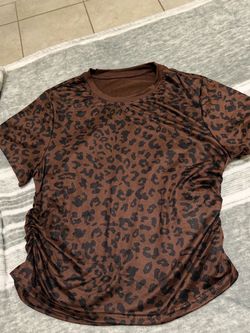 Brown Leopard Print Ruched Side T-Shirt