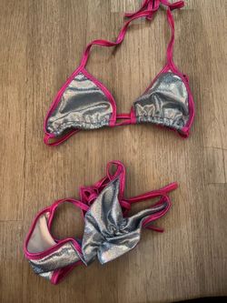 Pink and blue metallic bikini set