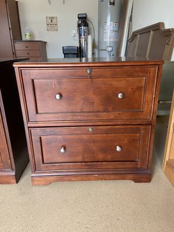 Cherry Wood Desk And File Drawers