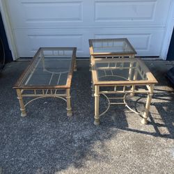 Vintage Side Table Furniture Set Of 3 Glass 