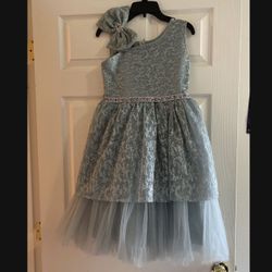 Sage Green Dress With Bow, Sequins, And Headband Size 10