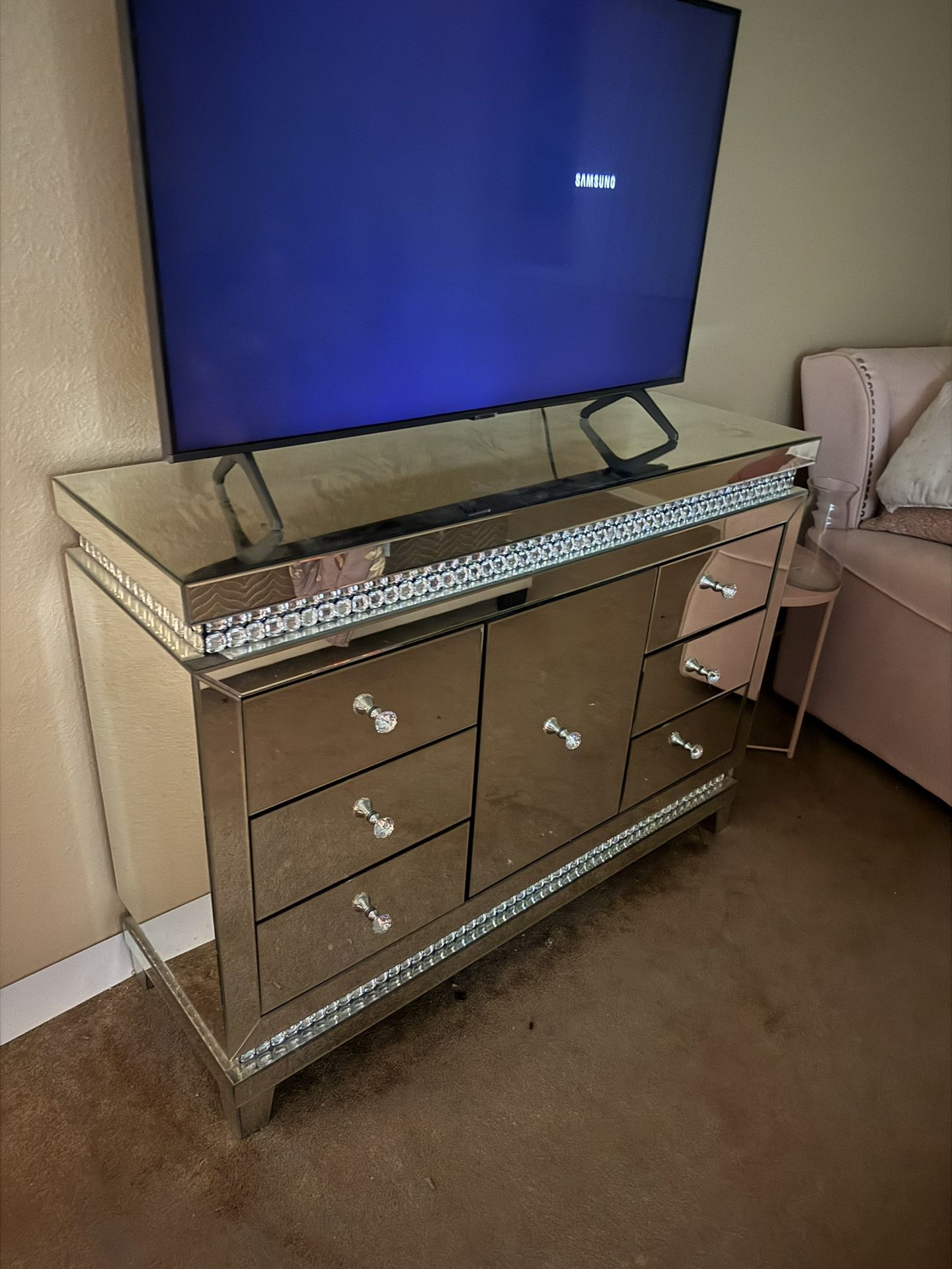 ✨ Mirrored Crystal Dresser – Glam 9-Drawer Storage