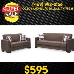 Brown Sofa Set Sleeper 2pc - Delivery Available 