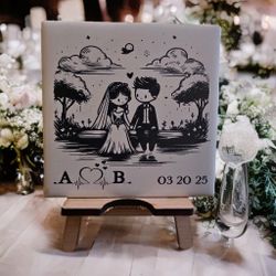 Wedding Favors White Ceramic Tile Laser Engraved