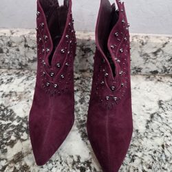 Vince Camuto Burgundy Studded Heeled Boots Size 10 - Vintage Stiletto