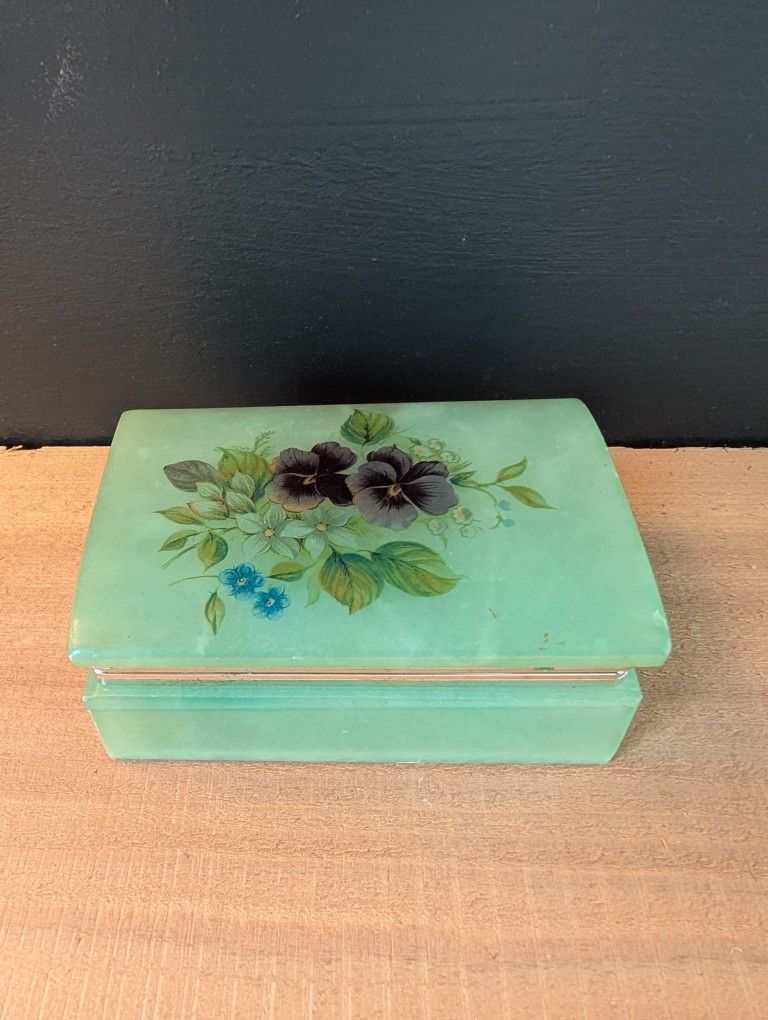 Vintage Blue Alabaster Trinket Box 