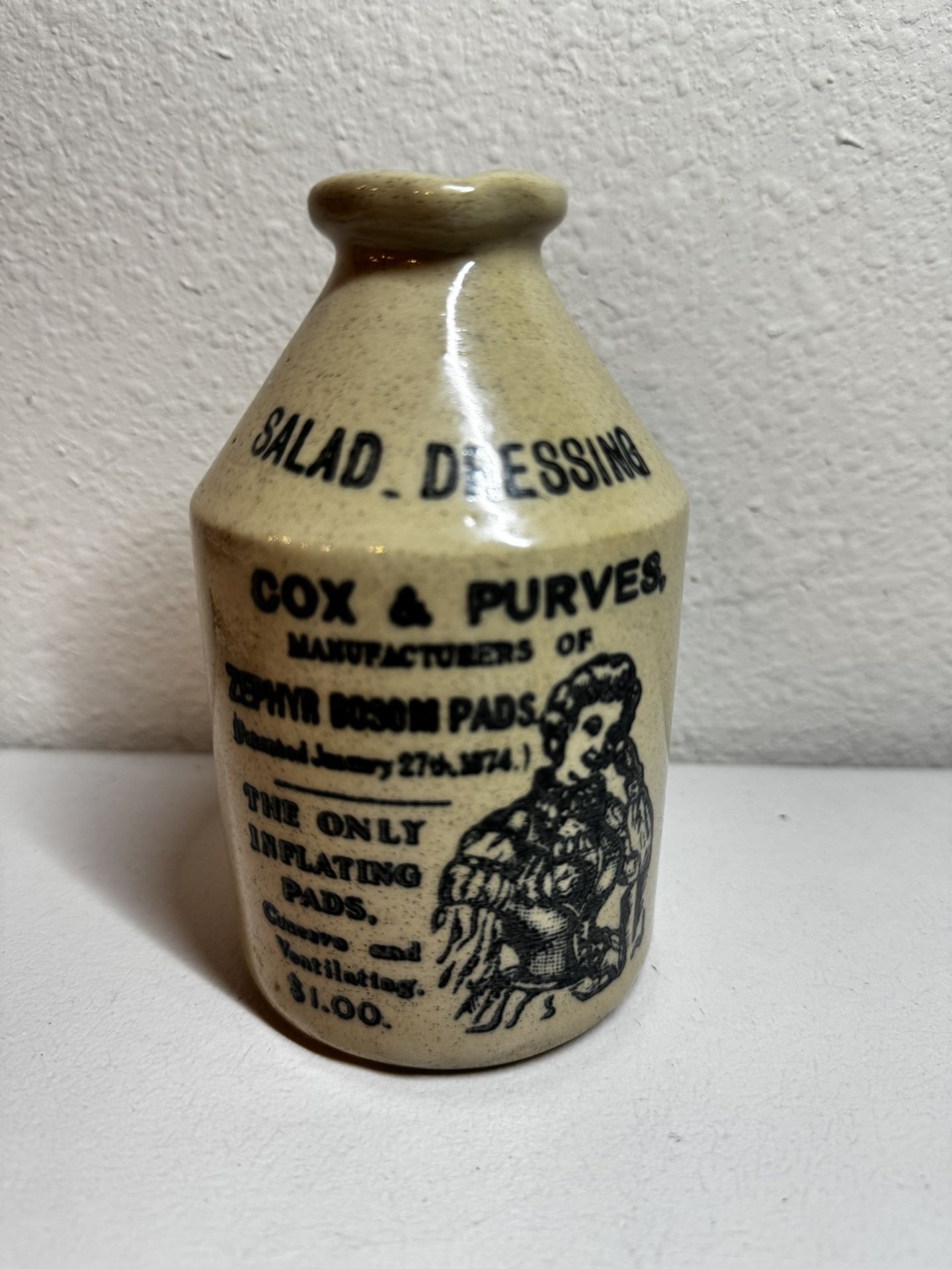 Antique Distressed English Pottery Salad Dressing Bottle, Antique Kitchen, Advertising Stoneware, Vintage advertising Crock