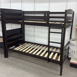 Twin Over Twin Wood Bunk Bed Brown Financing Available 