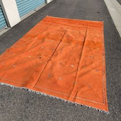 Old vintage Hand Woven Kilim Suzani Wool Rug Orange tribal in the mid century modern style 11’ 5” x 7’ 8”