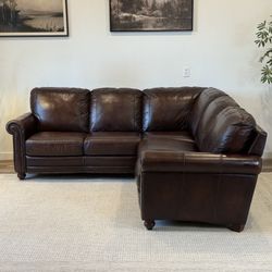 Dark brown Bassett top grain leather sectional couch delivery available