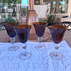 Amber Bubble Glass Goblets 