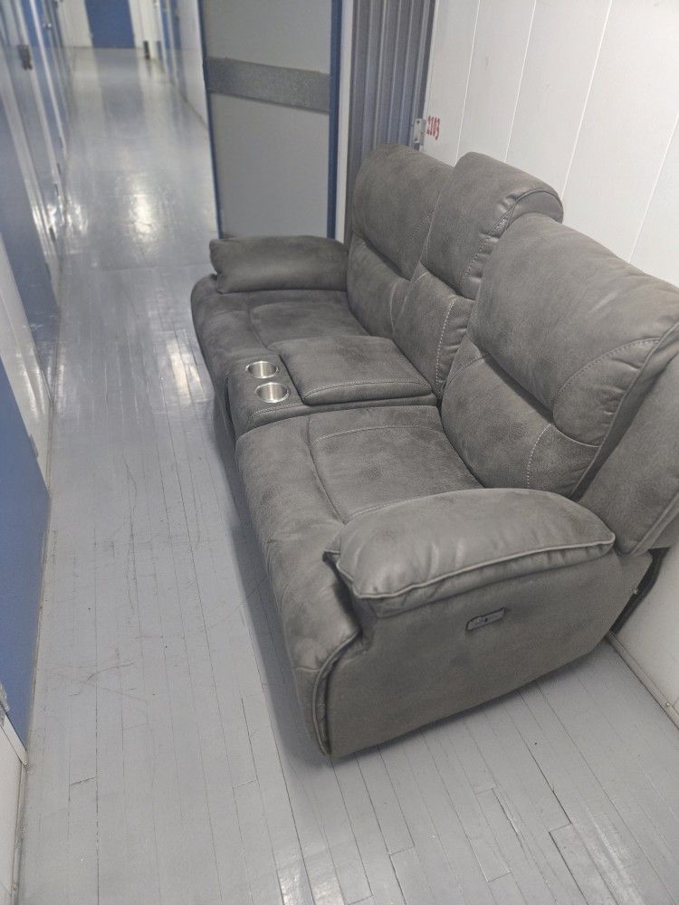 Entertainment Love Seat Sofa & Couch, Brushed Gray, Electronic Recliner