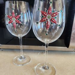 Two Christmas wine glasses