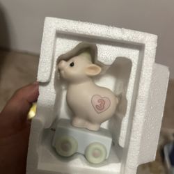 Precious Moments "Heaven Bless Your Special Day" Age 3 birthday train figurine featuring a pig